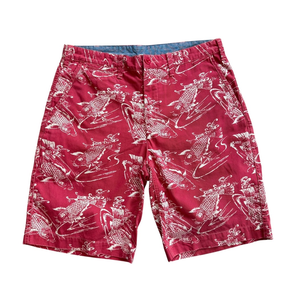 Polo Ralph Lauren Mens Koi Fish Print Shorts Red Relaxed Fit Chino Size 33
